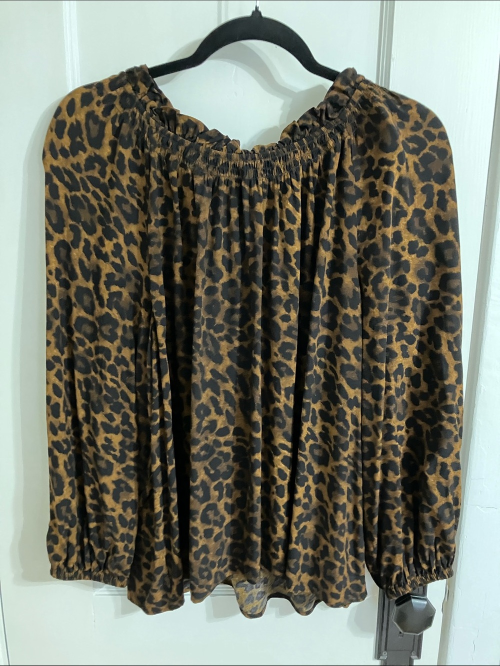 Talbots Leopard-Print Peasant Blouse in Brown and Black